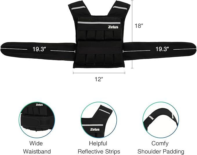 ZELUS Weighted Vest, 20lb/30lb/60lb Vest Adjustable Weights for Exercise, Weight Vest for Men, Workout Vest for Home Workouts Cardio Strength Training Weight Loss