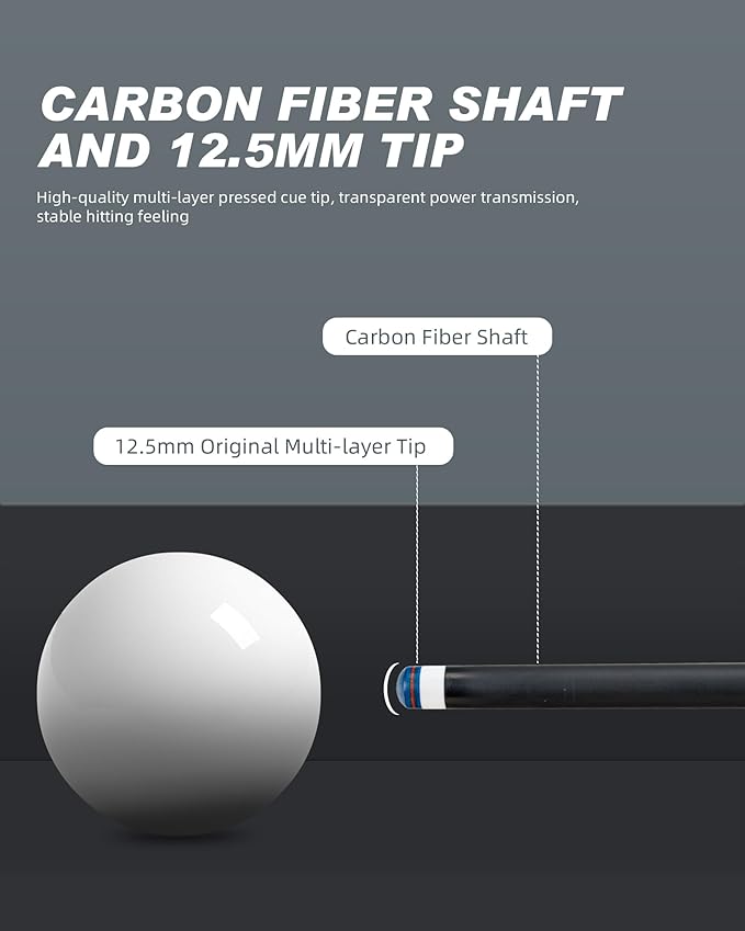 CRICAL Carbon Fiber Pool Cue Stick 58" Billiard Cue Sticks Professional Low Deflection Pool Sticks with 3/8 * 8 Pin Joint and 12.5mm Tip