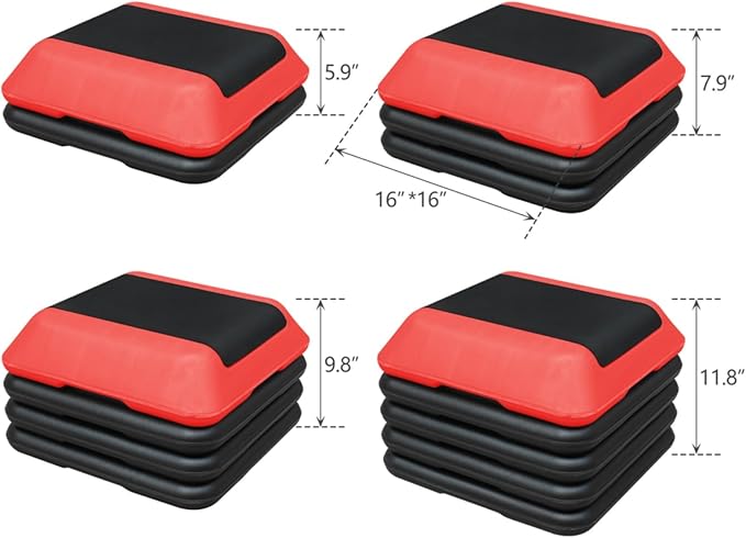 Height-Adjustable Step Aerobics Platform Fitness Equipment Stepper Trainer Exercise Step Platform with 4 Riser