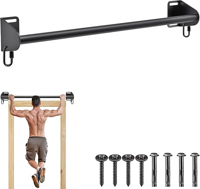 SELEWARE Wall Mounted Pull Up Bar, Heavy Duty Chin Up Bar for Doorway, Multifunctional Home Gym Workout Equipment with Resistance Band Hooks, Supports Up to 440 lbs