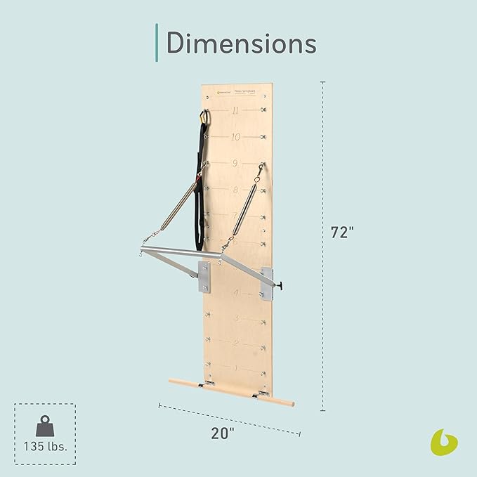 Balanced Body Pilates Springboard with Push-Through Bar, Wall Mounted Pilates Workout Equipment for Home Gym or Studio Use, Pilates Exercise Equipment with Resistance Springs