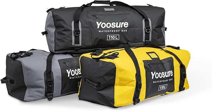 Waterproof Duffel Bag 110L- Airtight Zipper Dry Bags, Extra Large Dry Bag with Straps&Handles for Camping Boating Kayaking Rafting Canoeing Gym Beach Car Roof Storage (Black)