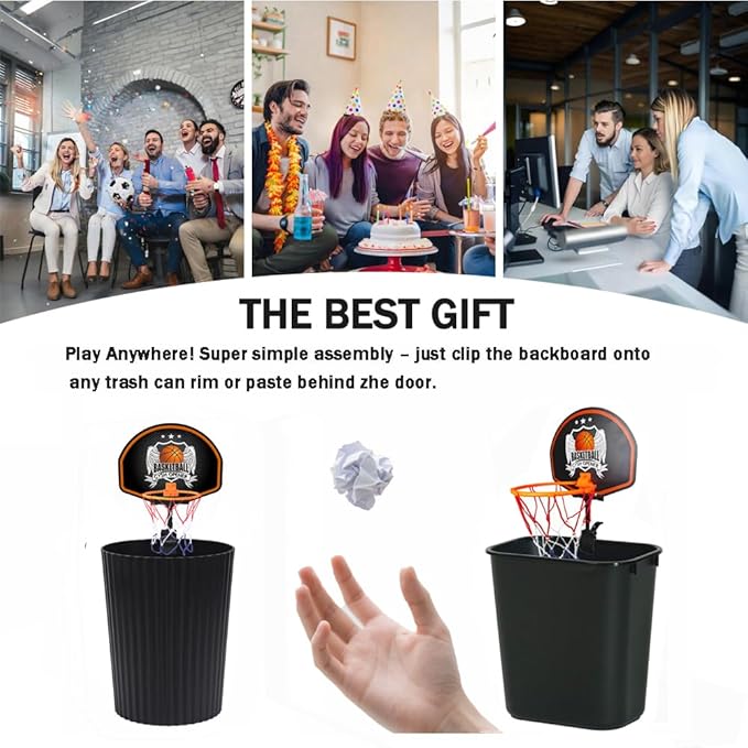 GYSH Trash Can Basketball Hoop，Clip On Any Bin or Behind The Door ! Mini Hoop with Backboard, Ball & Pump，Classroom, Office Toys for Adults, Great Birthday Gift Idea (Black)