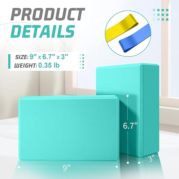 Biguphate Yoga Blocks 2 Pack, EVA Foam Yoga Block Supportive Latex-Free, Non-Slip Exercise Blocks, Yoga Accessories for Pilates, Meditation, Balance, Stretching and Deep Poses