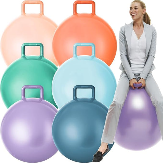 Lewtemi 6 Pcs Hopper Ball Carnival Outdoor Games 32 Inch Jumping Hopping Inflatable Bouncing Ball with Handle and Air Pump for Kids Sport Exercise(Morandi Color)
