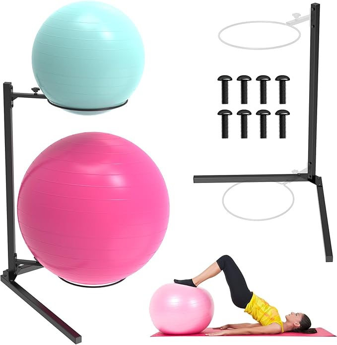 Free-Standing Exercise Ball Rack Accessories,Must Be Used With The Wall-Mounted Stability Ball Holder, Balance Ball Storage Racks Suitable Wall-Mount Ball Holder (Sold Separately)