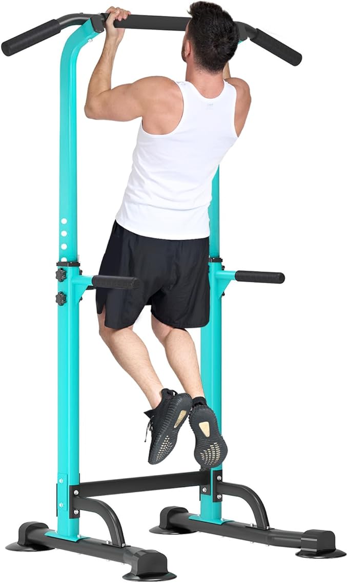 Dland Power Tower Pull Up Bar Dip Station and Height Adjustable Dip Bar Stand, Multi-Function Home Gym Exercise Equipment Strength Training Fitness Workout Station