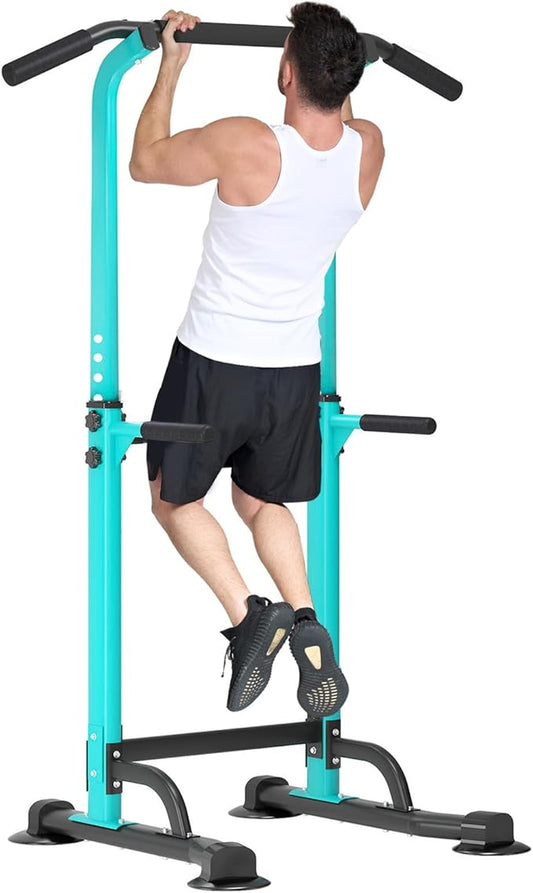 Dland Power Tower Pull Up Bar Dip Station and Height Adjustable Dip Bar Stand, Multi-Function Home Gym Exercise Equipment Strength Training Fitness Workout Station
