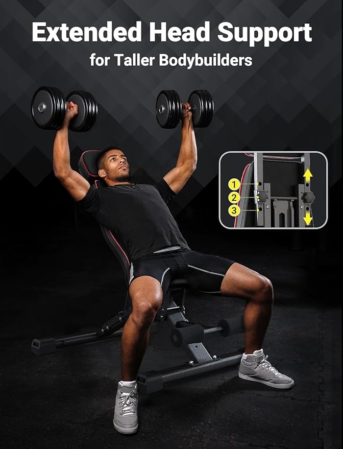 YOLEO 880LB Adjustable Weight Bench for Bench Press, MAX Foldable Weight Bench with Bench Press Stand/Extended Head for Home Gym/Full Body Workout 90 Degree Workout Bench User 6'56''(Max Version)