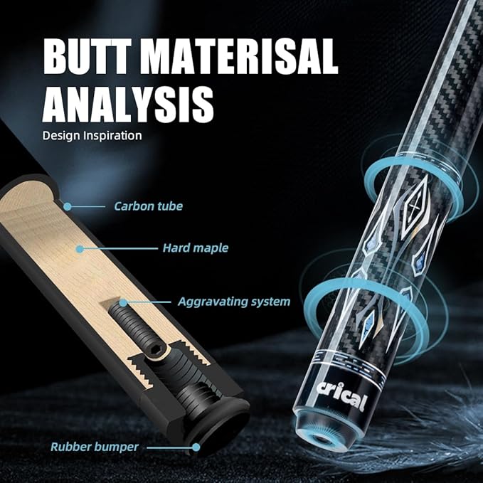 CRICAL Carbon Fiber Pool Cue Stick 58" Billiard Cue Sticks Professional Low Deflection Pool Sticks with 3/8 * 8 Pin Joint and 12.5mm Tip