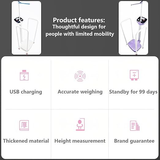 Armrest Electronic Medical Height and Weight Scale,20" L x 12" W x34 H, Up to 420lb Weight Capacity, 75” Height Measurement, LCD Display, USB Charging, Temperature Display (Lavender Purple)