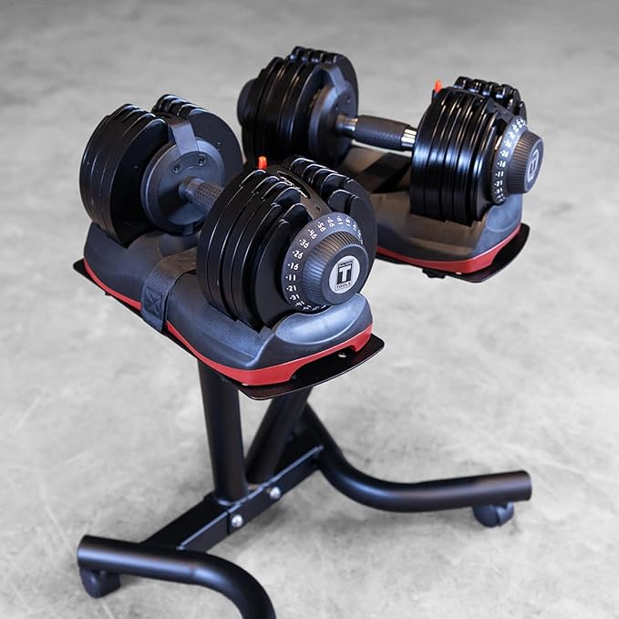 Body-Solid Tools Adjustable Dumbbell Set, 11 lb. to 66 lb. with Stand