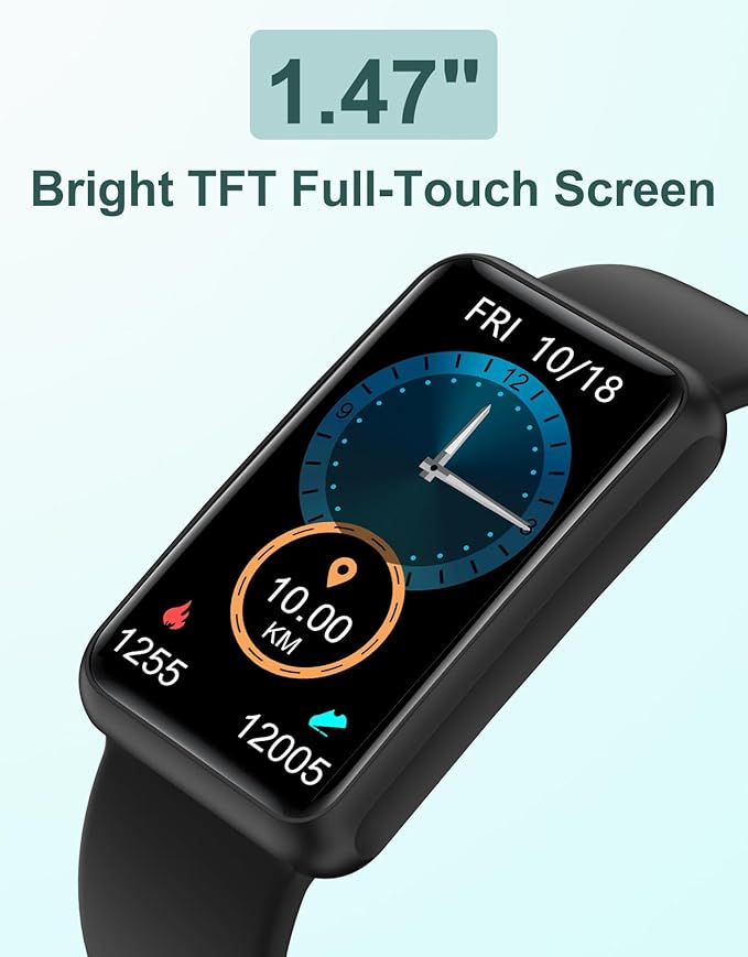 HUAKUA Fitness Tracker No Bluetooth No APP No Phone Needed, Fitness Watch for Men Women Parents IP68 Waterproof with Full Touch Screen Steps Calories Counter Sleep Tracker Alarm Clocks (Black)