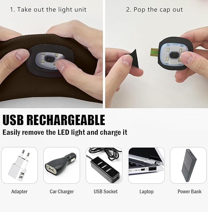 ATNKE 4 LED Lighted Sport Sweatband,USB Rechargeable Running Head Band Lamp High Stretch Wicking Gifts for Men and Women