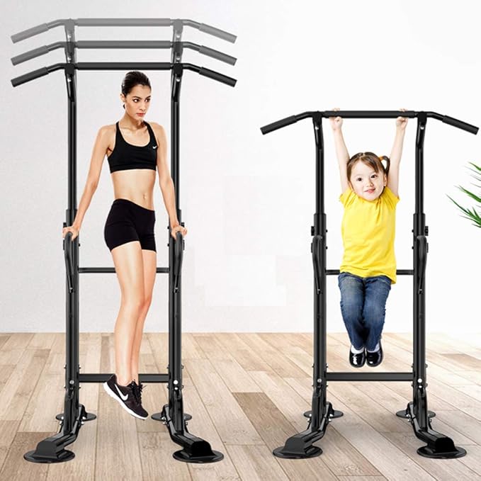 SogesHome Power Tower Pull Up Bar and Dip Stand,10 Adjustable Height Assistive Trainer Dip Station,Multi-Function Strength Training Fitness Workout Station for Home Gym Fitness Equipment (Black)