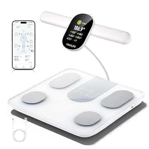 Smart Scale for Body Weight, 8 Electrode Bathroom Scale for Weight Fat BMI Muscle Mass, 28 Full Body Composition Analyzer, Accurate Weight Scale, Rechargeable, 400 lbs, White