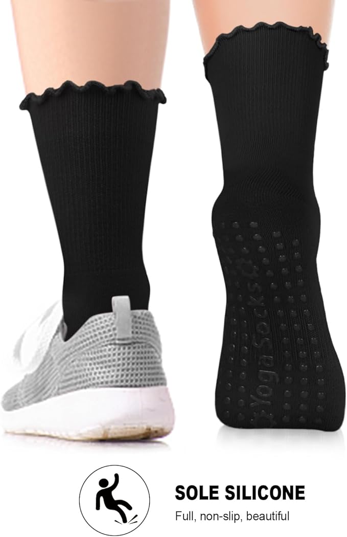 6 Pairs Grip Pilates Socks for Women, Non-slip Yoga Athletic Socks for Barre Ballet Barefoot Workout Hospital