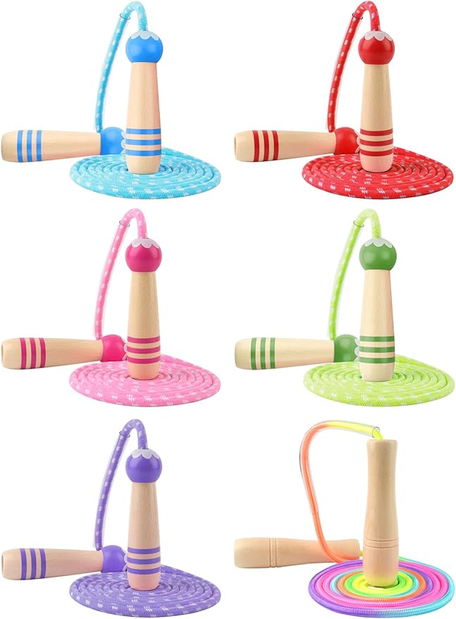 Jump Rope for Kids, Lorvain Adjustable Skipping Rope, Kids Jump Ropes with Wooden Handle for Girls Boys, Weighted Jumping Ropes for Fitness Workout Exercise Outdoor Fun Activity