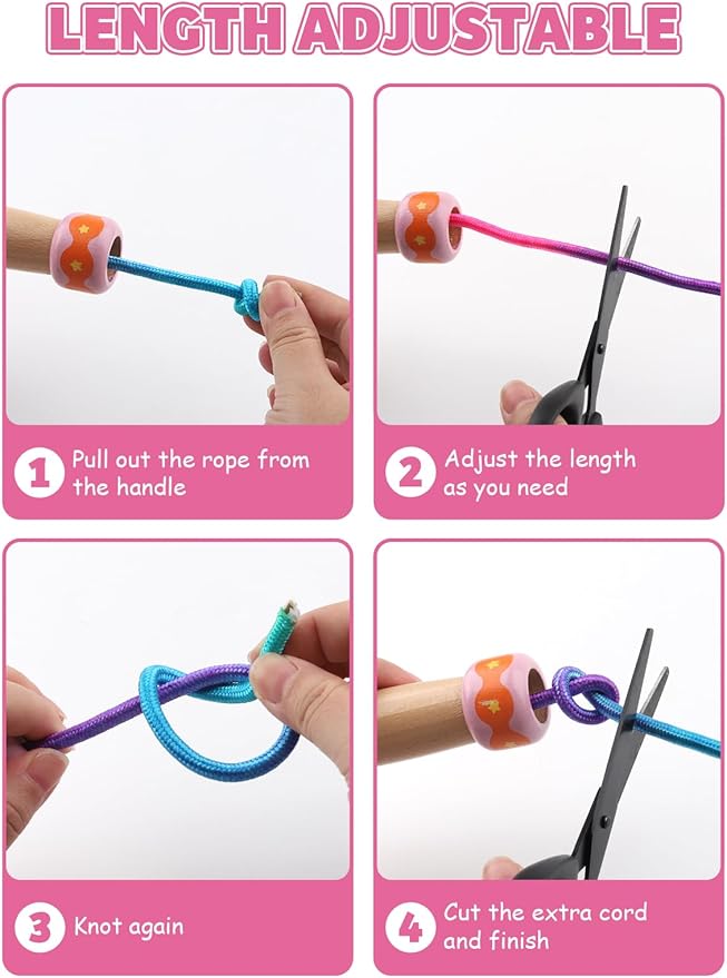 Jump Rope for Kids, Lorvain Adjustable Skipping Rope, Kids Jump Ropes with Wooden Handle for Girls Boys, Weighted Jumping Ropes for Fitness Workout Exercise Outdoor Fun Activity