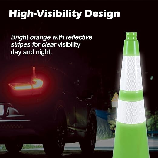 8 Pack 28" Green Traffic Safety Cones with Reflective Collars – High-Visibility PVC Cones with Weighted Black Base for Construction Sites, Parking Lots & Crowd Control(28 inch-8Pack)