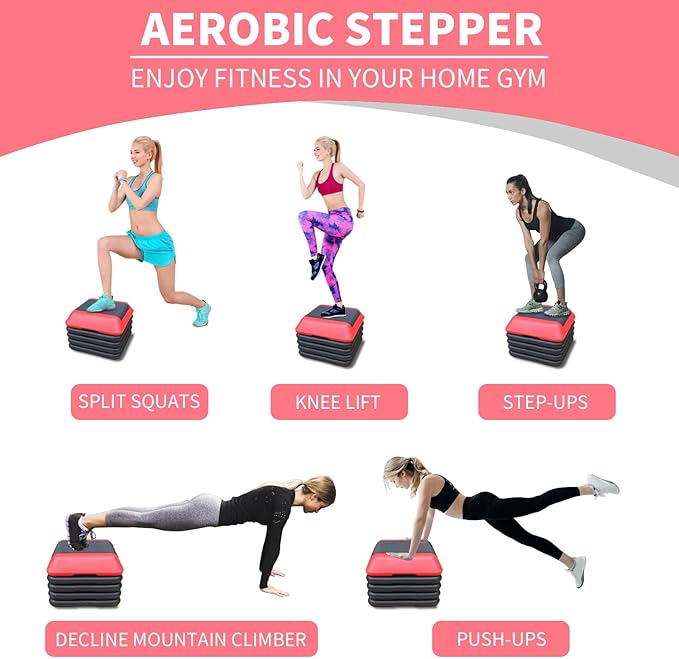 16" x 16" Adjustable Aerobic Step Platform with 4 Risers, Workout Stepper Platform for Home Gym Fitness Exercise