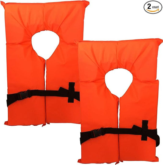 2 Pack Coast Guard Approved Life Jackets. High Visibility Color Type II Keyhole Life Vest in Classic May West Style. Compliance Flotation Device