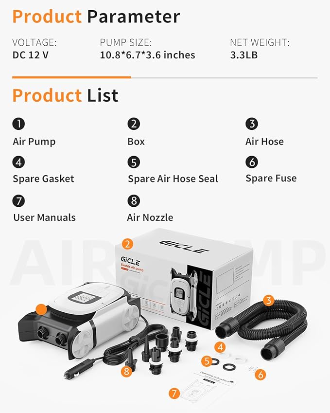 Paddle Board Pump with Auto-Off Function Dual Motor for Inflatable SUP and Boat, 22PSI Portable Electric Air Pump for Paddleboard with DC 12V Car Power Connector and Kayak Accessories