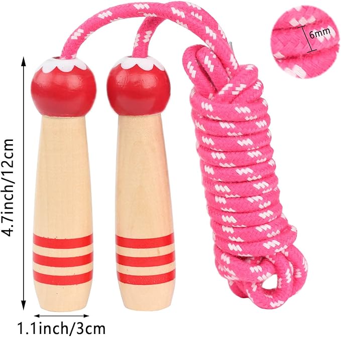Jump Rope Kids, 7ft Adjustable Cotton Skipping Rope with Wooden Handle for Boys and Girls Fitness Outdoor Exercise