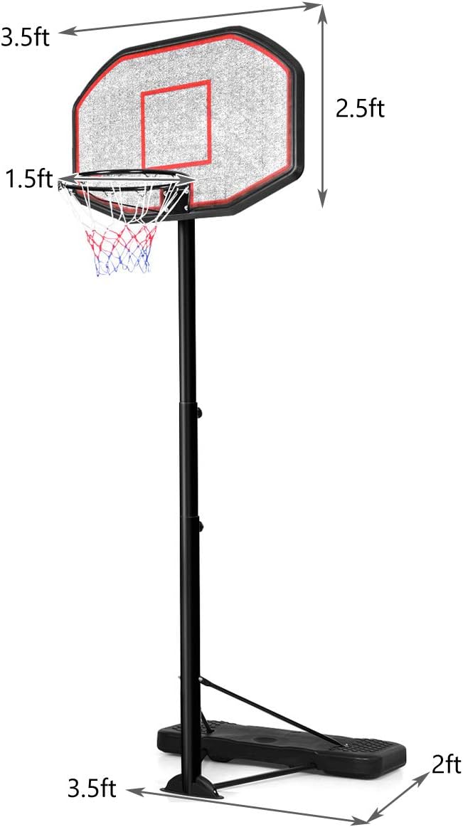 GYMAX Portable Basketball Hoop, 6.5-10FT Height Adjustable Basketball System with Wheels & 43" Backboard for Youth Kids Family Indoor/Outdoor