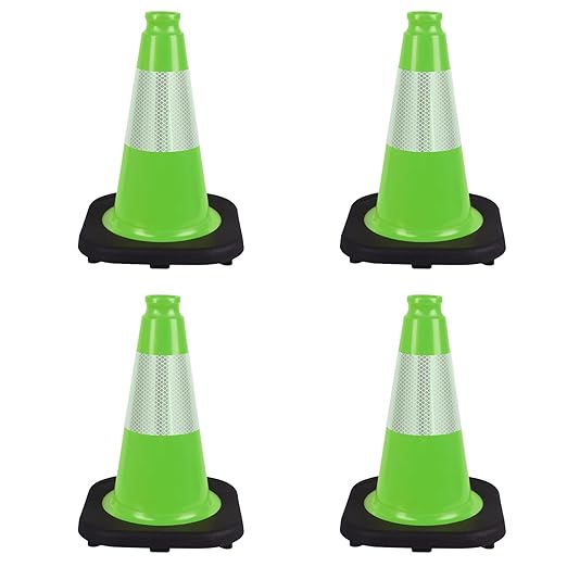 4 Pack 12" Green Traffic Safety Cones – Stable PVC Road Cones with Weighted Black Base for Parking, Construction, and Public Safety Use(12 inch -4 Pack)
