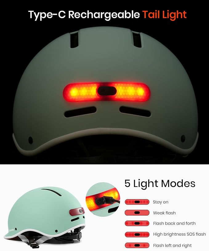 Bike Helmet for Adult: Bicyle Helmet with EPS Foam Interior for Men & Women, Adjustable Cycling Helmet with LED Light Safety Certified for Commuting