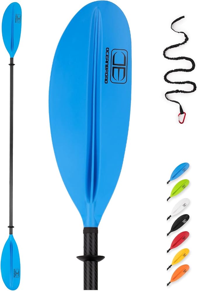 OCEANBROAD Carbon Fiber Kayak Paddle 90.5in/230cm, 86in/218cm for Adults Kayaking Boating Canoeing Oar with Paddle Leash
