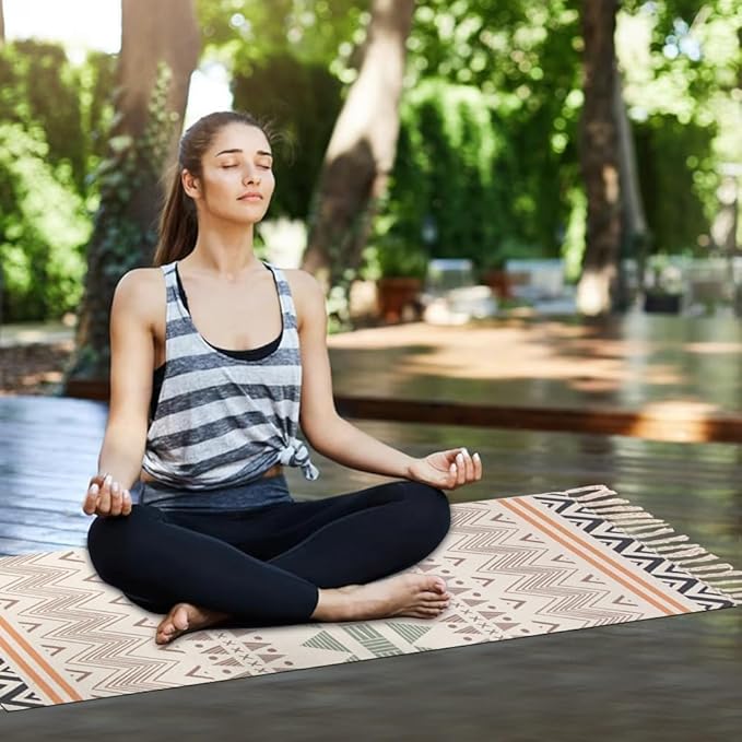 nuveti Cotton Yoga Mat - Absorbent, Grippy Tight Weave, Ashtanga & Hot Yoga Rug, Helps with Slippery Hands & Feet