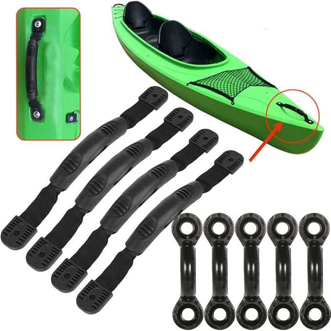 2Pcs Kayak Canoe Carry Handles, Kayak Boat Side Mount Paddle Park Handles - 5PCS Pad Eye with 10 PCS Screws for Boat Kayak Deck Rigging Kit