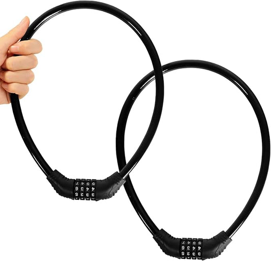 Bike Lock Cable, Bicycle Lock, Bike Locks Heavy Duty Anti Theft, Combination Cable Lock for Outdoor Equipment, Black (2Ps, 2Ft, Reset Combo)