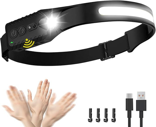 Rechargeable LED Headlamp, 400 Lumens, USB-C, IPX4 Waterproof, 5 Modes, — Lightweight, Adjustable, Hard Hat Clips Included; for Camping, Hiking, Running, Fishing & Repairs
