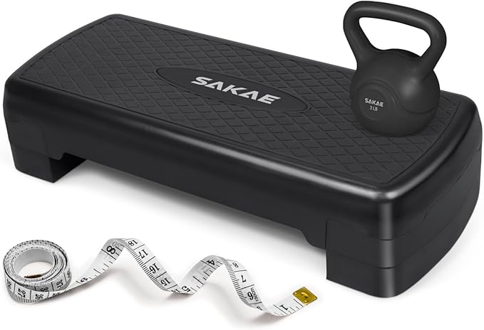 Adjustable Height Aerobic Stepper Set, Multiple Bundle Options with Dumbbells, Kettlebell, Waist Trimmer, Ankle Weights or Weighted Vest, Workout Exercise Step Platform w/Level Risers, 4 Colors