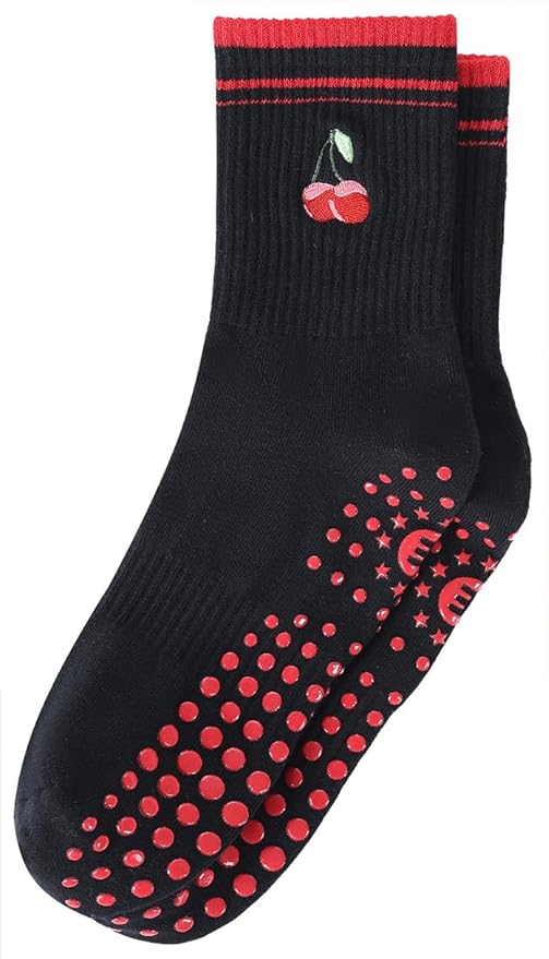 EUDOLAH Cute Yoga Socks for Women Pilates Barre Breathable Non-Slip Crew Grip Sock With Stripes Anti-friction Athletic Socks