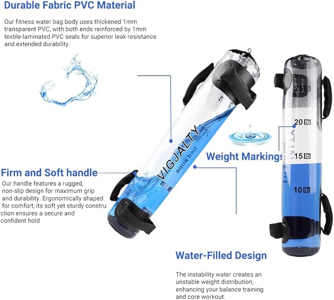 Heavy Duty Adjustable Aqua Bag - Durable Water Filled Training Aqua Bags for Strength Core & Full Body Workouts - Portable Fitness Equipment - Home Gym Outdoor Water Weights Sandbag Alternative