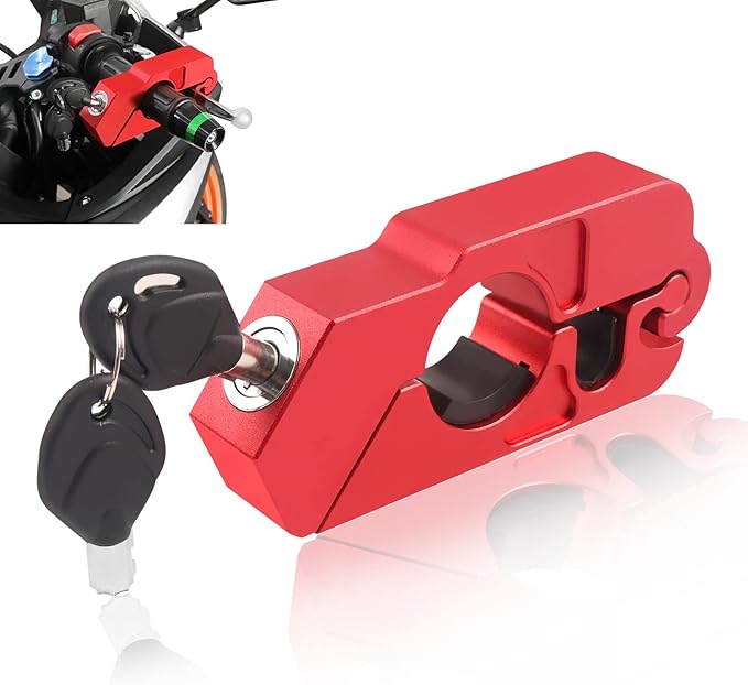 BAIONE Motorcycle Grip Lock Handlebar Throttle Security Lock Anti-Theft Scooters fit for ATV Motorcycles Dirt Street Bike (Red)