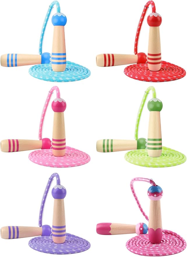Jump Rope for Kids, Lorvain Adjustable Skipping Rope, Kids Jump Ropes with Wooden Handle for Girls Boys, Weighted Jumping Ropes for Fitness Workout Exercise Outdoor Fun Activity