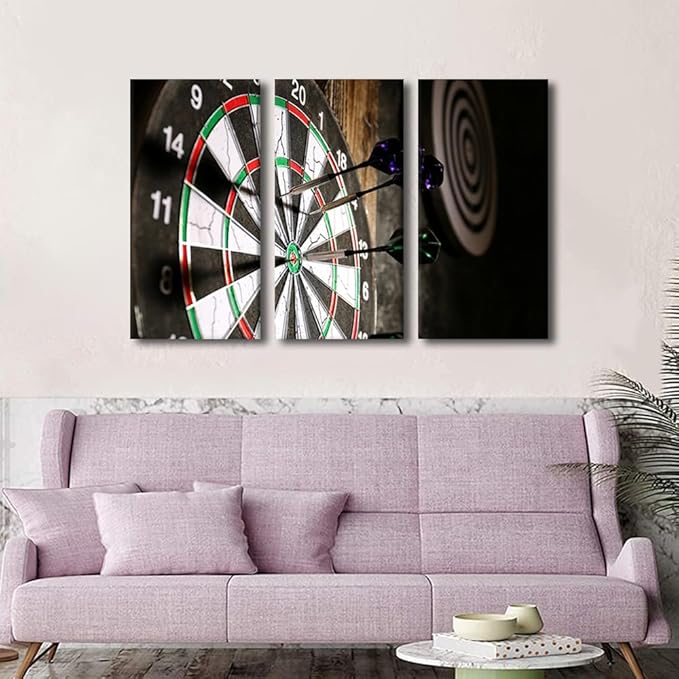 Canvas Wall Art for Living Room Home Decor Dartboard with Darts Closeup Goal Achievement Concept Poster Prints on Canvas Decorations Wall Art for Bedroom Office Framed Ready to Hang, 24" Wx36 H