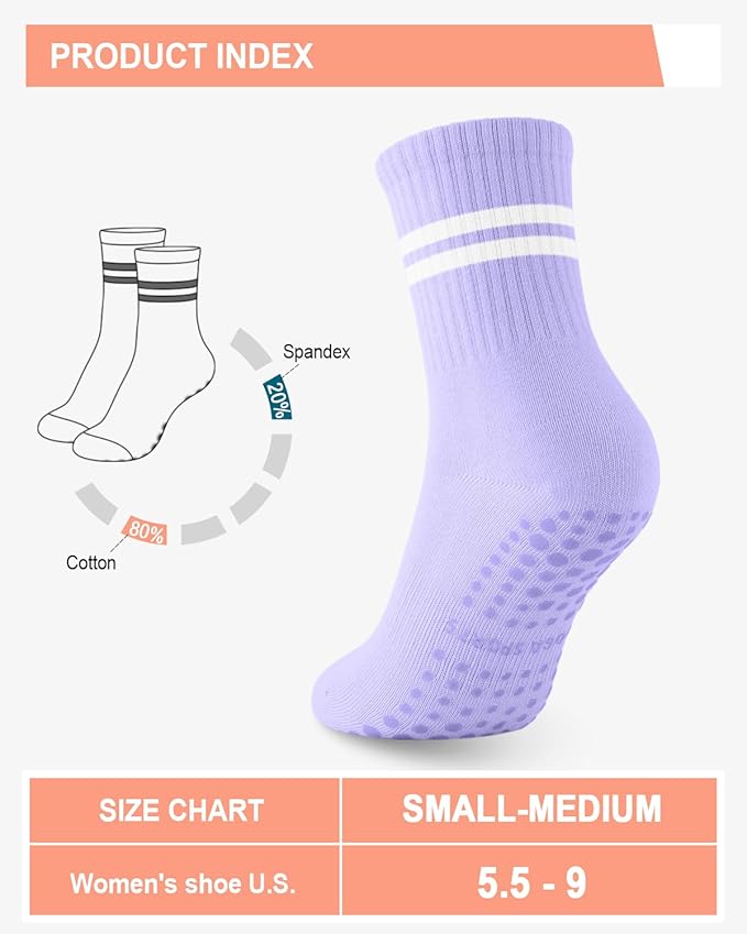 6 Pairs Grip Pilates Socks for Women, Non-slip Yoga Athletic Socks for Barre Ballet Barefoot Workout Hospital