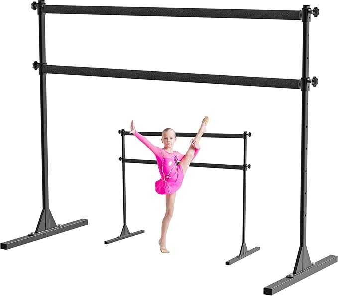 4FT/5FT/6FT Height Adjustable Freestanding Ballet Barre with Fabric Sleeve Portable Double Ballet Bar 350 lbs Capacity Heavy Duty Dance Barre for Home Workout, Stretch