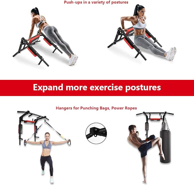 BESTHLS Wall Mounted Pull Up Bar and Dip Station, Heavy Duty Wall Mount Pull-up Chin Up Bar Multifunctional Home Gym Workout Indoor Exercise Equipment Support to 440 Lbs