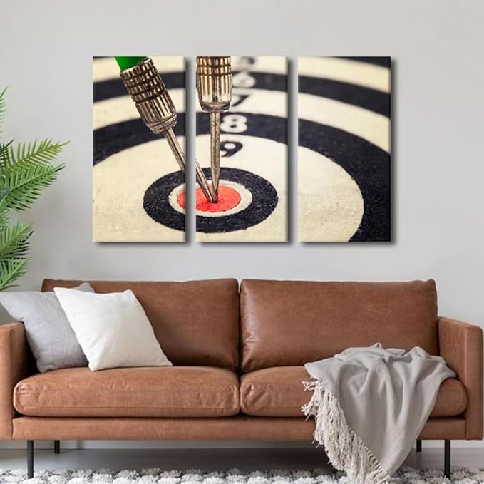 TUMOVO Black and White Wall Art Sports Theme Paintings Dart Board 3 Panels Canvas Paintings Print on Canvas Modern Wall Decor for Living Room Bedroom Bar Club Artwork Framed Ready to Hang(24" Wx36 H)