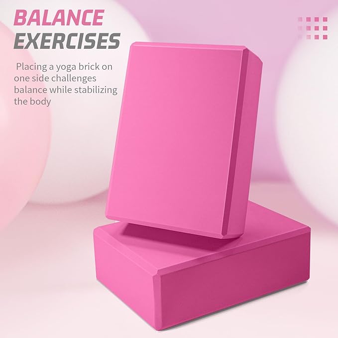 Biguphate Yoga Blocks 2 Pack, EVA Foam Yoga Block Supportive Latex-Free, Non-Slip Exercise Blocks, Yoga Accessories for Pilates, Meditation, Balance, Stretching and Deep Poses