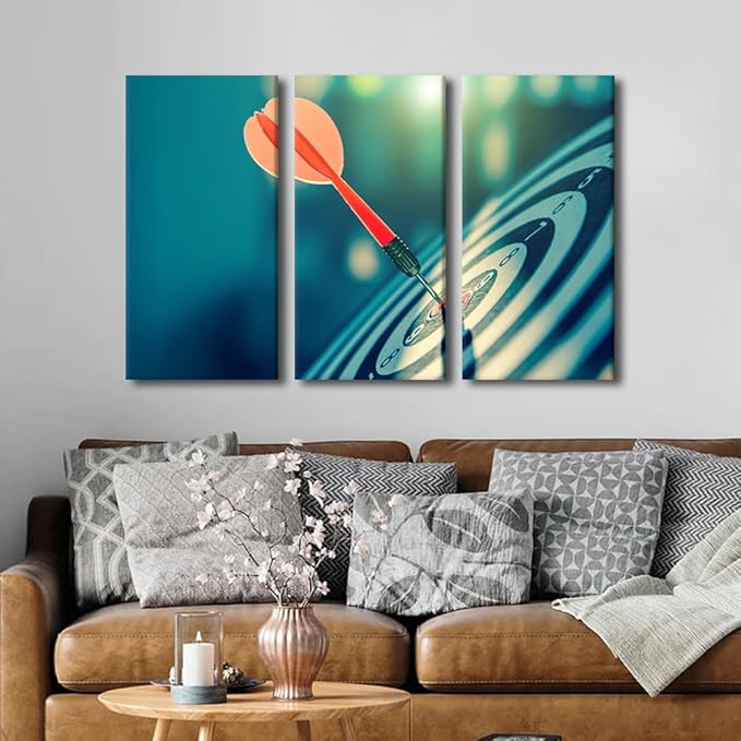 3 Pieces Wall Decor Leisure Sport Canvas Wall Art Dartboard Modern Artwork for Office Motivational Picture Print on Canvas Vintage Wall Decorations for Living Bedroom Framed Ready to Hang, 28"Wx42"H
