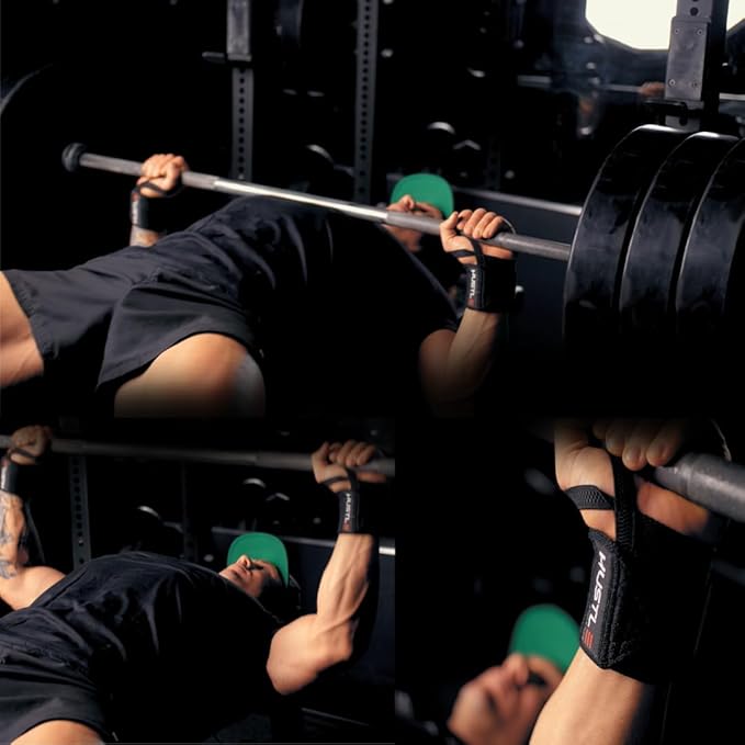 Hustle Athletics Wrist Wraps for Weightlifting, USPA-Approved Wrist Support Weight Lifting Wraps, Premium Hook-and-Loop, 12 in or 18 in Heavy-Duty Cotton-Elastic Support for Powerlifting & Bench Press