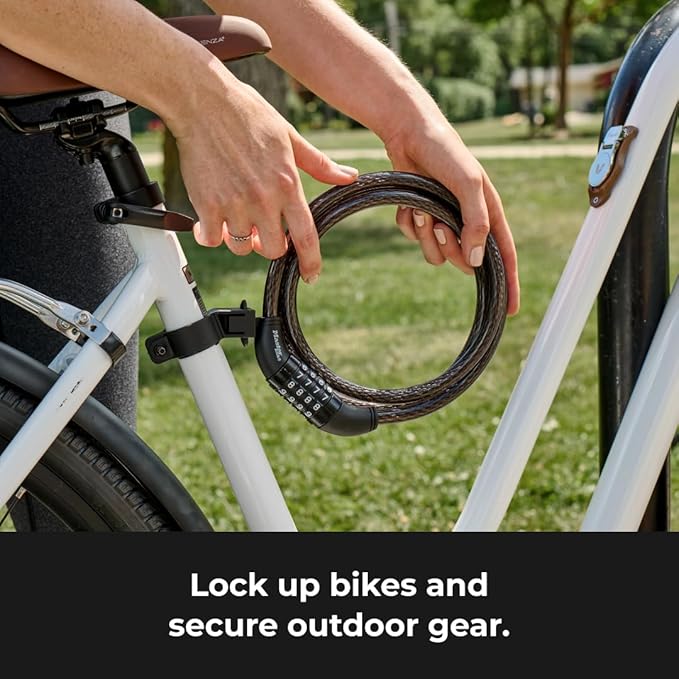 Master Lock Black Set Your Own Combination Bike Lock, Metal Cable Lock has a Weather Resistant Vinyl Coating for Outdoor Durability, 5 Feet Long, 8370D
